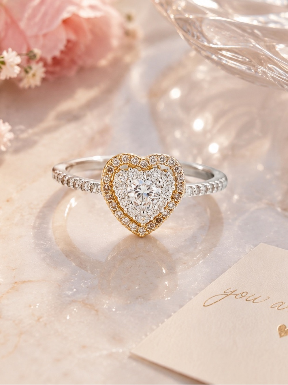 Leith Two-Tone Cubic Zirconia Heart Ring Silver & Gold
